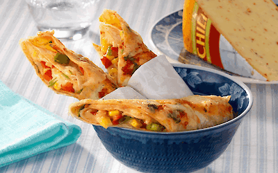 Hot & spicy Mexican tortilla wraps with cheese and coriander tomato salsa