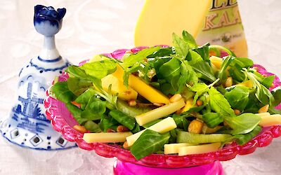 Mango-kiwi salad with young cheese